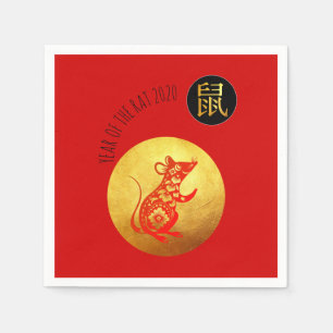 Golden Red Rat Papercut Chinesisches Neujahr 2020 Serviette