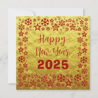 Golden Red Square wish card with golden stars Feiertagskarte
