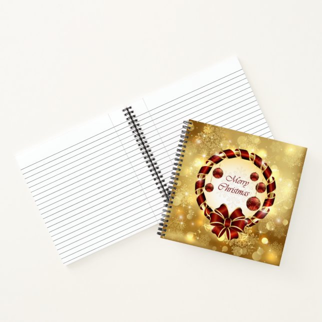 Golden & Red Weihnachtsfeier mit Bow & Snowflake Notizbuch (Innenseite)
