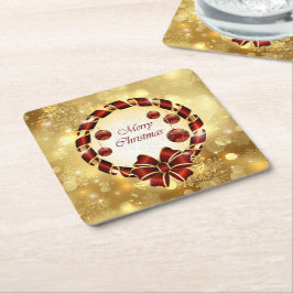 Golden & Red Weihnachtsfeier mit Bow & Snowflake Rechteckiger Pappuntersetzer