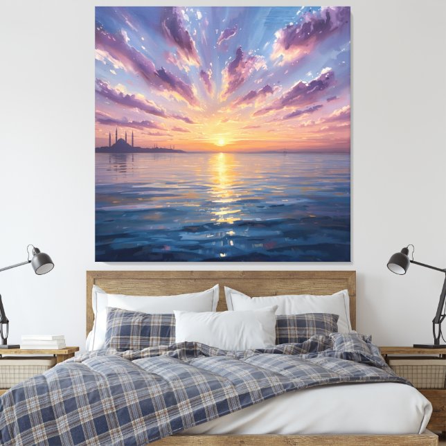 Golden Reflections - Istanbul Sunset Watercolor Ar Leinwanddruck (Insitu (Schlafzimmer))