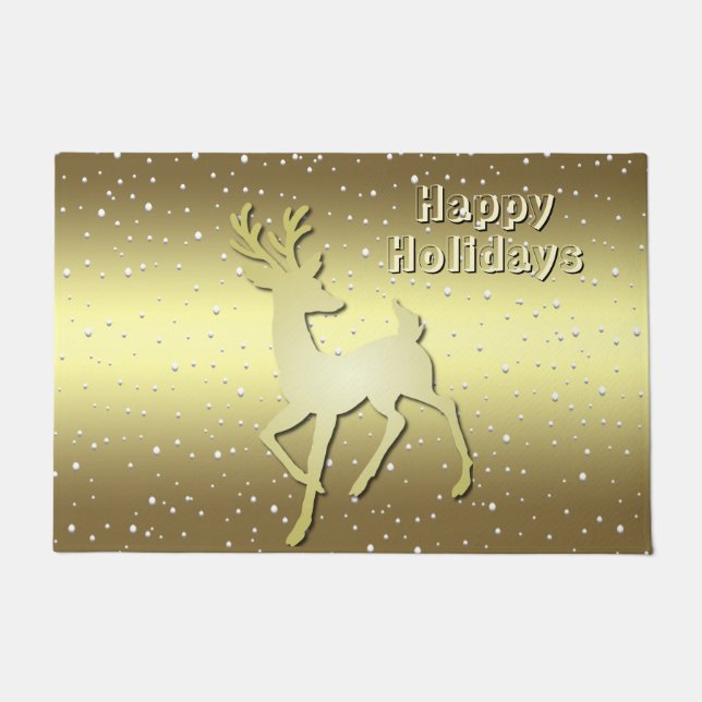 Golden Reindeer Snowy Holiday Doormat Fußmatte (Vorderseite)