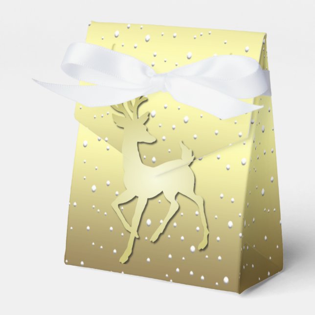 Golden Reindeer Snowy Holiday Favor Box Geschenkschachtel (Vorderseite)
