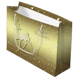 Golden Reindeer Snowy Holiday Gift Bag Große Geschenktüte