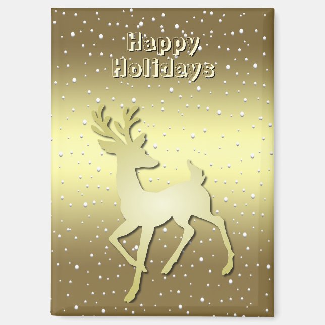 Golden Reindeer Snowy Holiday Magnet (Vorderseite)