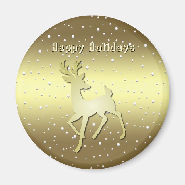 Golden Reindeer Snowy Holiday Magnet (Vorne)