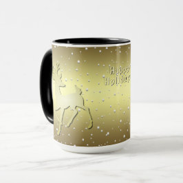 Golden Reindeer Snowy Holiday Mug Tasse