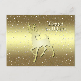 Golden Reindeer Snowy Holiday Postcard Postkarte