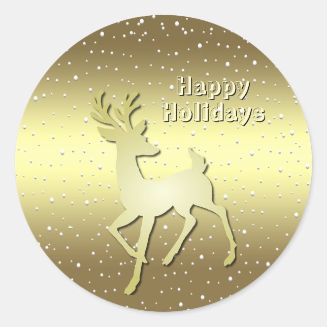 Golden Reindeer Snowy Holiday Sticker (Vorderseite)