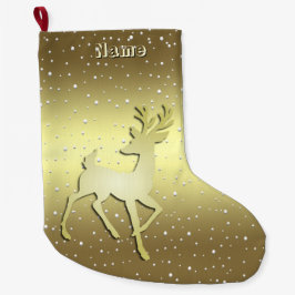 Golden Reindeer Snowy Holiday Stocking Großer Weihnachtsstrumpf