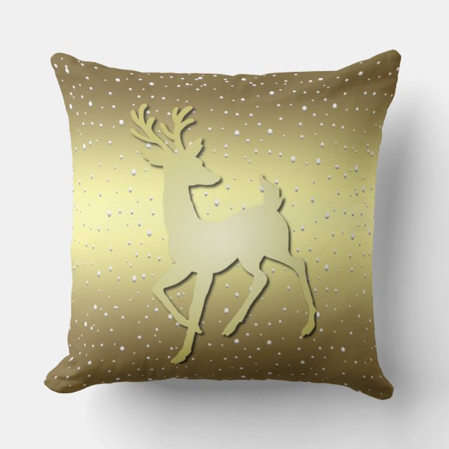 Golden Reindeer Snowy Holiday Throw Pillow Kissen (Vorderseite)