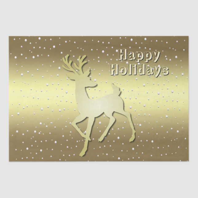 Golden Reindeer Snowy Holiday Tissue Paper Seidenpapier (Vorderseite)