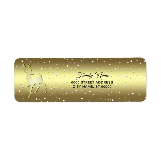 Golden Reindeer Snowy Return Address Label (Vorne)