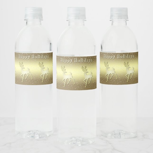Golden Reindeer Snowy Water Bottle Label Wasserflaschenetikett (Flaschen)