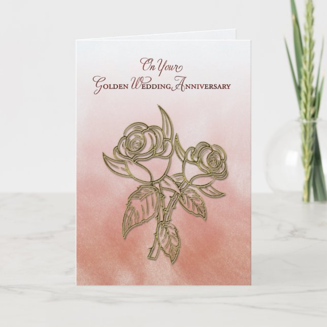 Golden Religious 50. Hochzeitstag, Rose Karte (Vorderseite)
