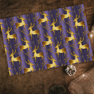 Golden Rentier, Gold Frohe Weihnachten Lila Seidenpapier