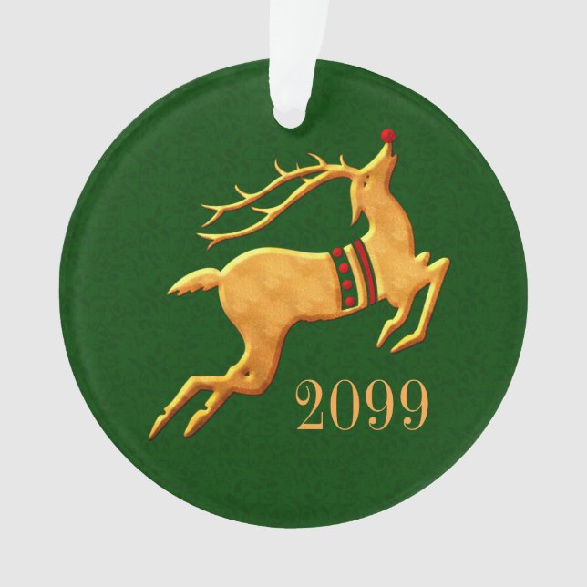 Golden Rentier mit Holiday Red und Green Ornament (Vorderseite)