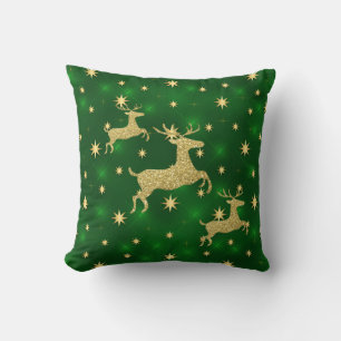 Golden Rentier & Stars Green Kissen