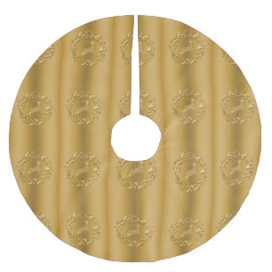 Golden Rentier und Kraut Weihnachten Polyester Weihnachtsbaumdecke