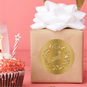 Golden Rentier und Kraut Weihnachten Runder Aufkleber