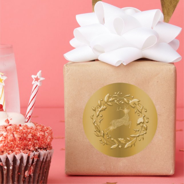 Golden Rentier und Kraut Weihnachten Runder Aufkleber (Party)