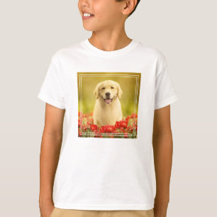 Golden Retirever in Roten Blume T-Shirt