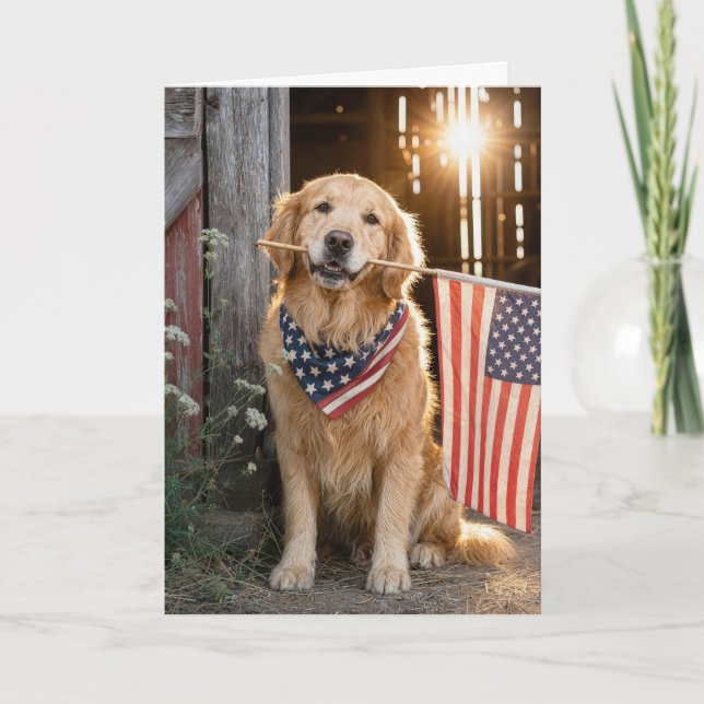 Golden Retriever 4. Juli Karte (Vorderseite)