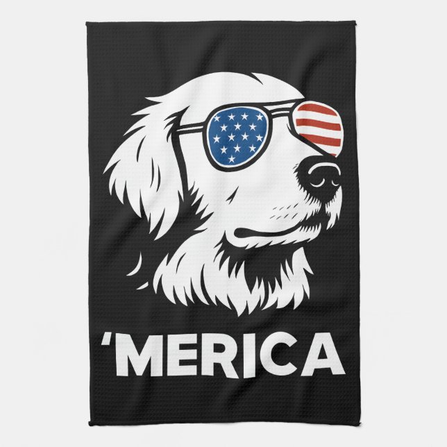 Golden Retriever 4. Juli Merica Geschirrtuch (Vertikal)