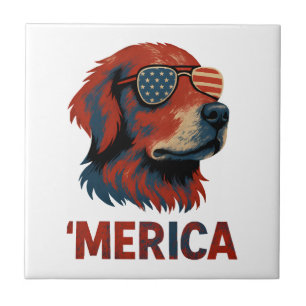 Golden Retriever 4. Juli Merica T-Shirt Fliese