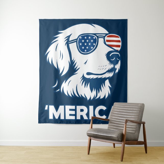 Golden Retriever 4. Juli Merica Wandteppich (Beispiel)