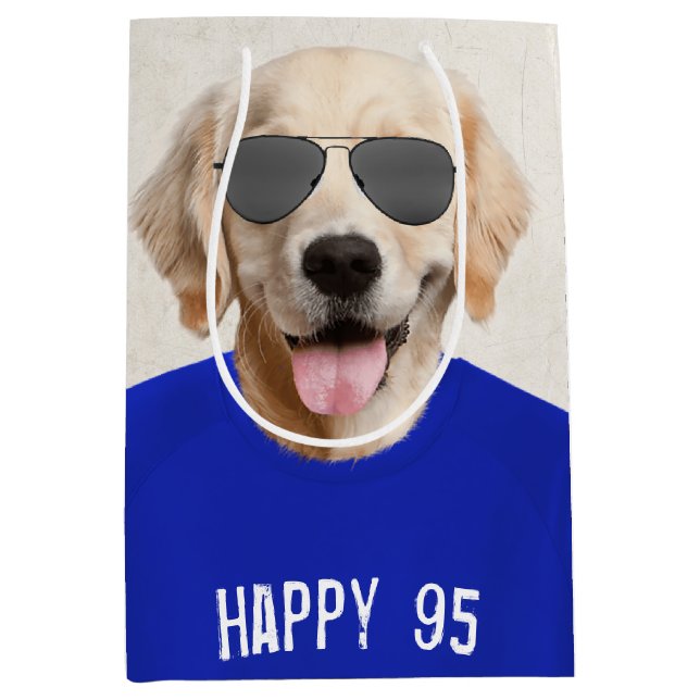 Golden Retriever 95. Geburtstag Mittlere Geschenkt Mittlere Geschenktüte (Vorderseite)