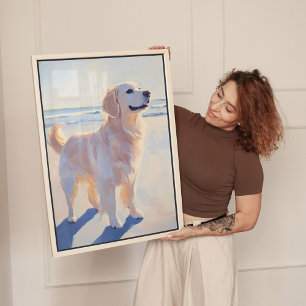 Golden Retriever am Strand Art Print Leinwanddruck