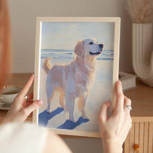 Golden Retriever am Strand Coastal Art Druck Poster