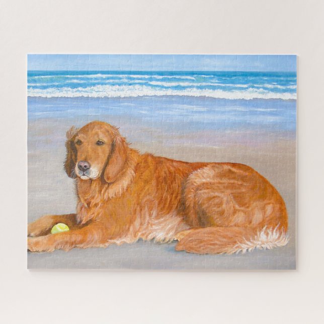 Golden Retriever am Strand mit Tennis Ball Puzzle (Horizontal)