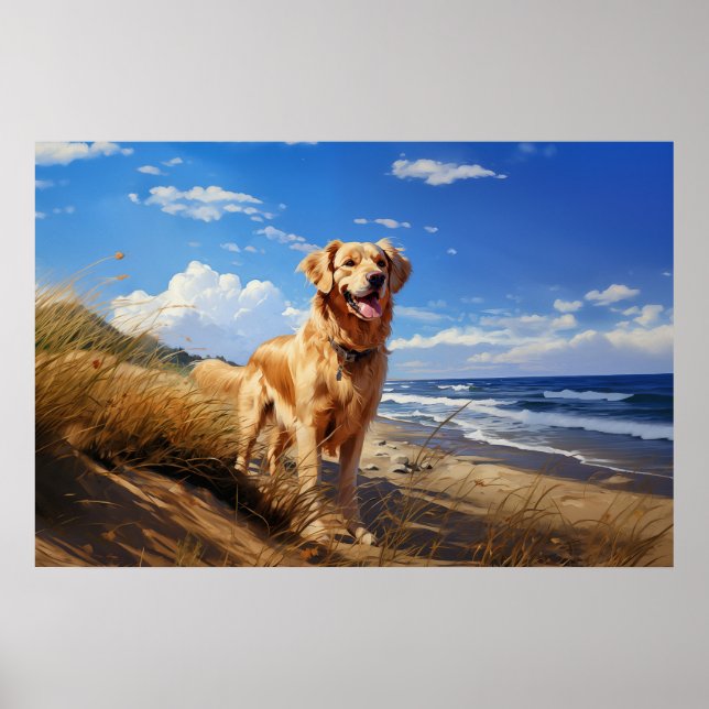 Golden Retriever am Strand Poster (Vorne)