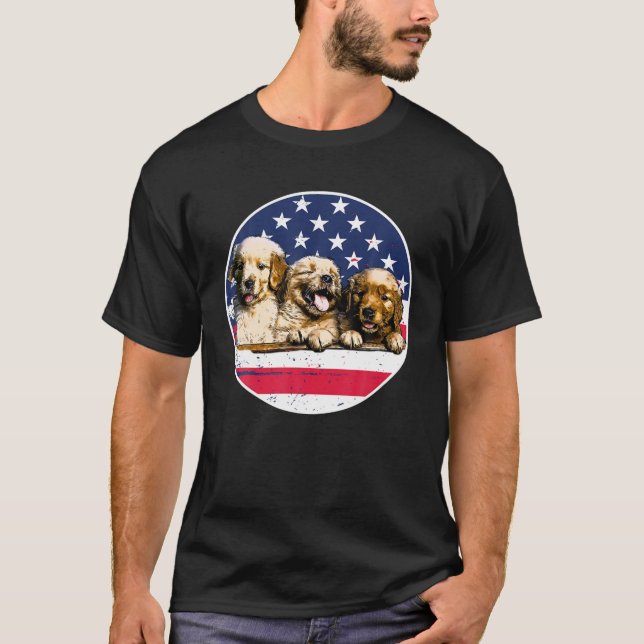 Golden Retriever American Flag 4. Juli T-Shirt (Vorderseite)