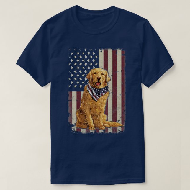 Golden Retriever Amerikanische Flagge Bandana 4. J T-Shirt (Design vorne)