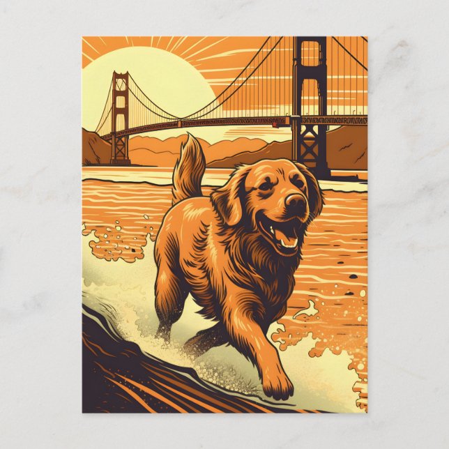 Golden-Retriever an der Golden Gate Bridge Postkarte (Vorderseite)