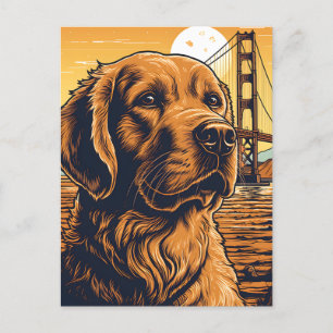 Golden-Retriever an der Golden Gate Bridge Postkarte