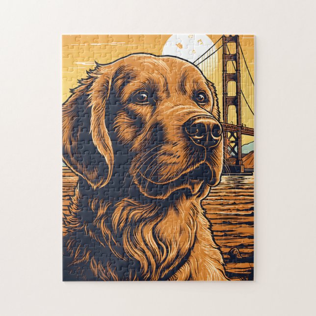 Golden-Retriever an der Golden Gate Bridge Puzzle (Vertikal)