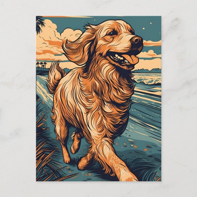 Golden Retriever an einem tropischen Strand bei So Postkarte (Vorderseite)