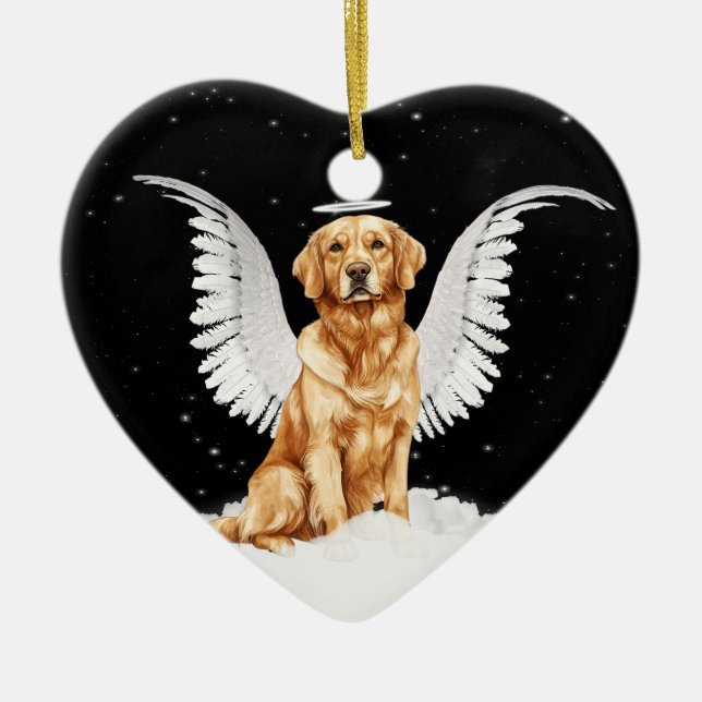 Golden Retriever Angel Hund Herz Keramikornament (Vorne)