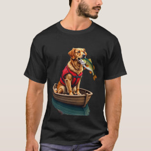 Golden Retriever Angelreisen - Rotes Weste Boot T-Shirt