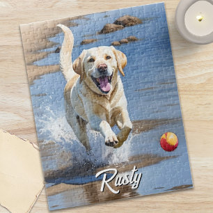 Golden Retriever apportiert Wasserfarbe Strand Hun Puzzle