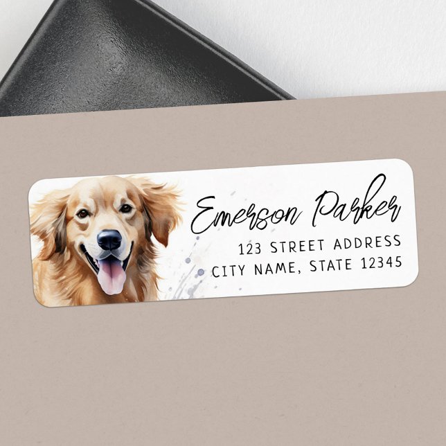 Golden Retriever Aquarell Rücksendeadresse (Golden retriever watercolor return address label)