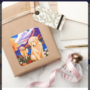 Golden Retriever • ArtMuse  Quadratischer Aufkleber