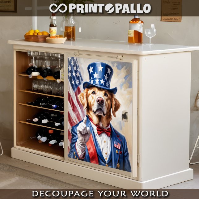 Golden Retriever as Uncle Sam with USA flag - Seidenpapier (Von Creator hochgeladen)