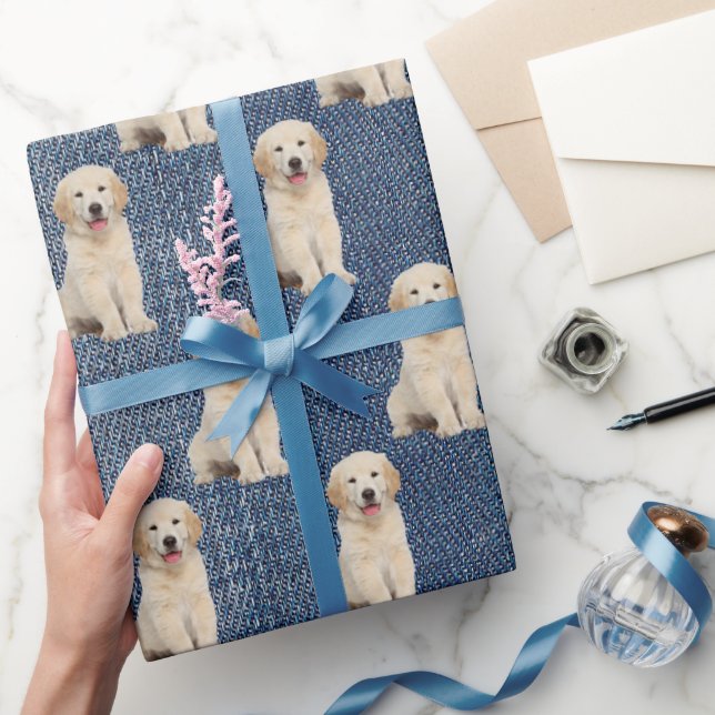 Golden Retriever auf Blue Jean Denim Geschenkpapier (Schenken)