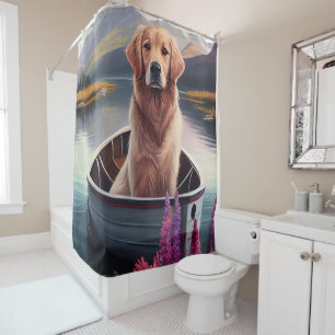 Golden Retriever auf dem Paddle: Ein Landschaftlic Duschvorhang