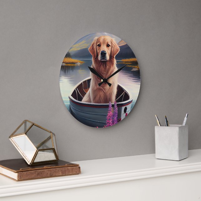 Golden Retriever auf dem Paddle: Ein Landschaftlic Große Wanduhr (Büro)